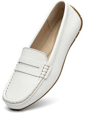 🆕Women's White Comfortable Lightweight Leather Penny Loafers Slip-On Shoes